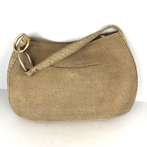 ERIC JAVITS Squishee Hobo Bag Raffia Straw Natural Gold O-Ring Zip Vacation Tote